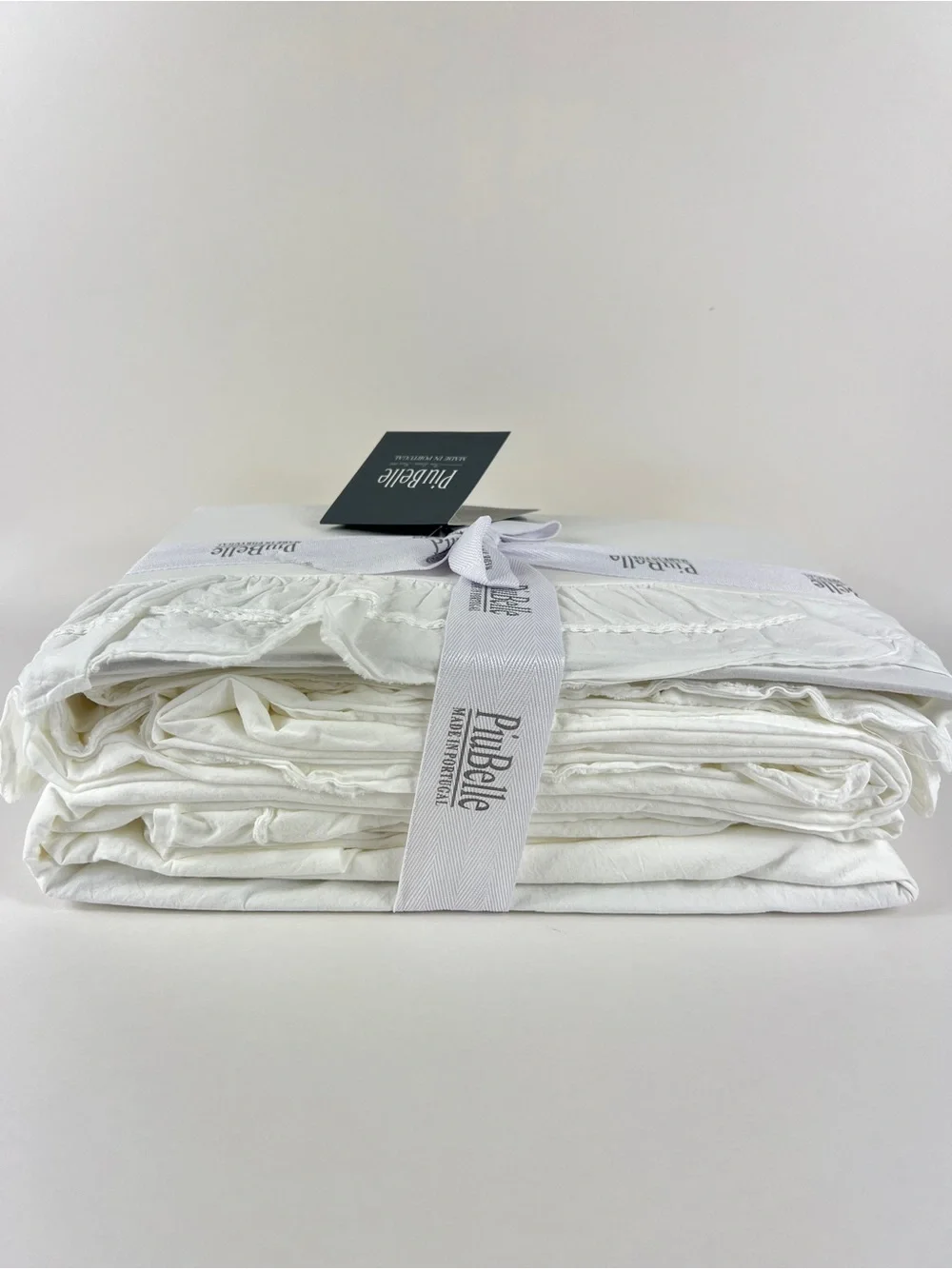 PIUBELLE Ruffled Hem Queen Sheet Set White Cotton Portugal Cottage 4 Pc NEW